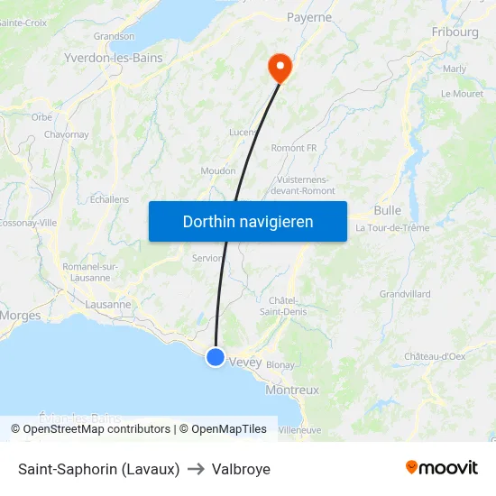 Saint-Saphorin (Lavaux) to Valbroye map