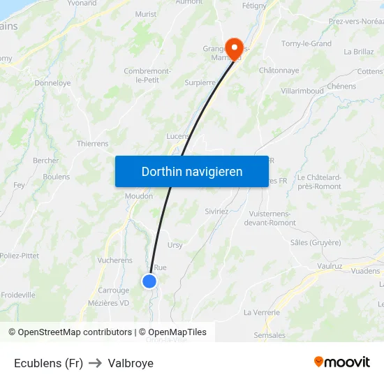 Ecublens (Fr) to Valbroye map