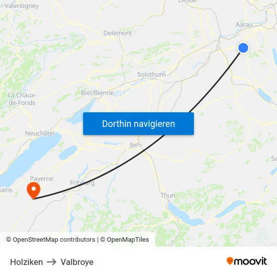 Holziken to Valbroye map