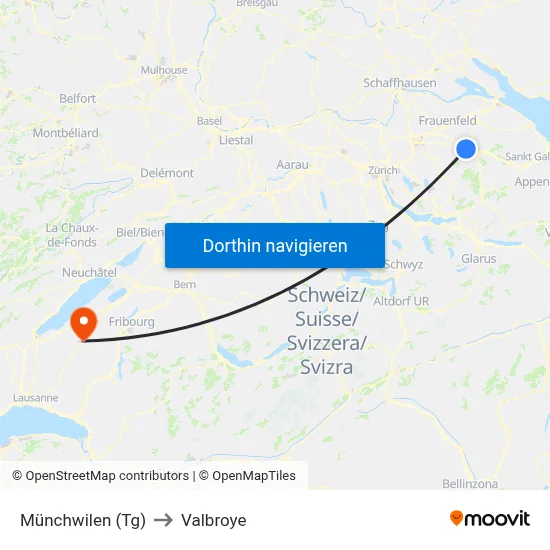 Münchwilen (Tg) to Valbroye map