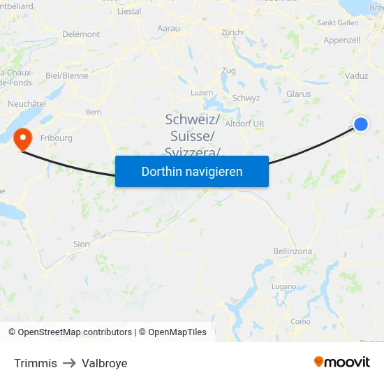 Trimmis to Valbroye map