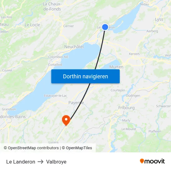 Le Landeron to Valbroye map