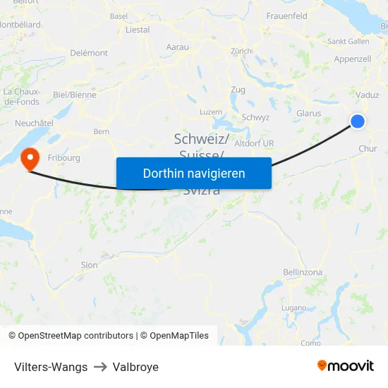 Vilters-Wangs to Valbroye map