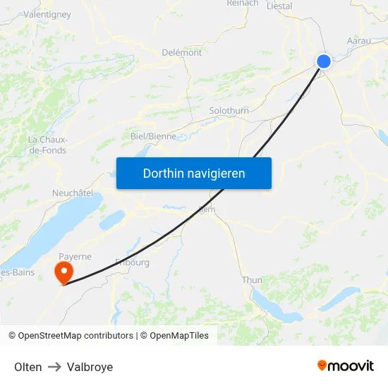 Olten to Valbroye map