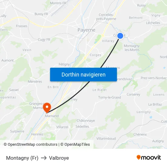 Montagny (Fr) to Valbroye map