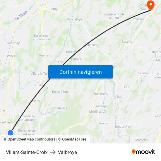 Villars-Sainte-Croix to Valbroye map