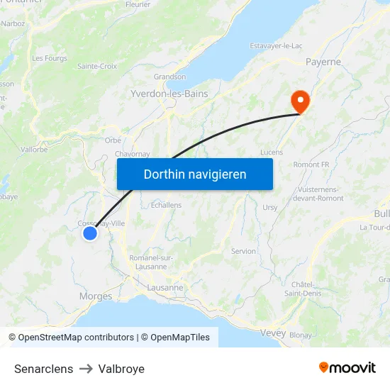 Senarclens to Valbroye map
