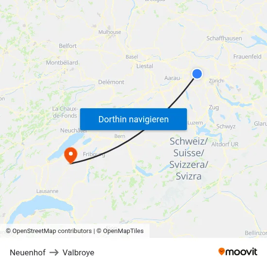 Neuenhof to Valbroye map