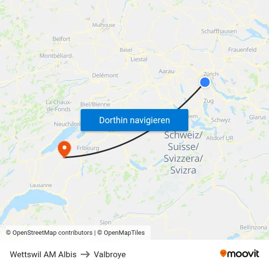 Wettswil AM Albis to Valbroye map