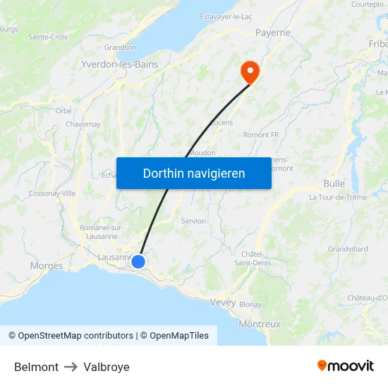 Belmont to Valbroye map