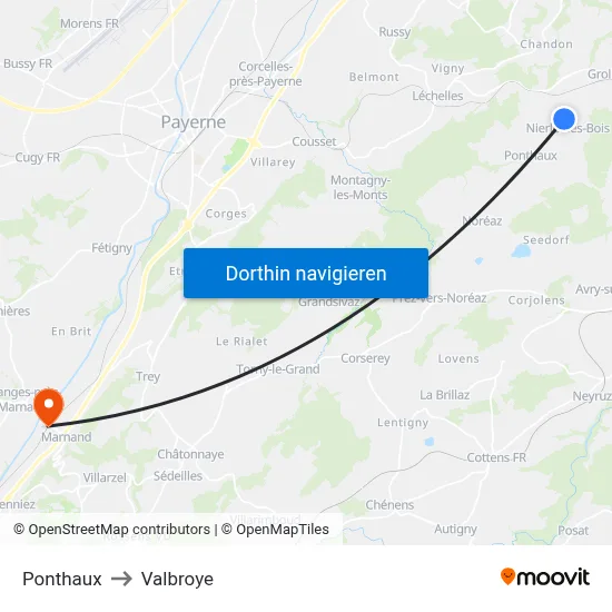 Ponthaux to Valbroye map