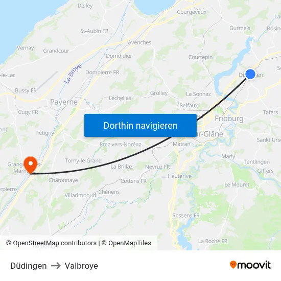 Düdingen to Valbroye map