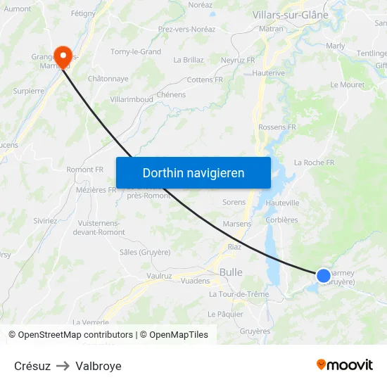 Crésuz to Valbroye map