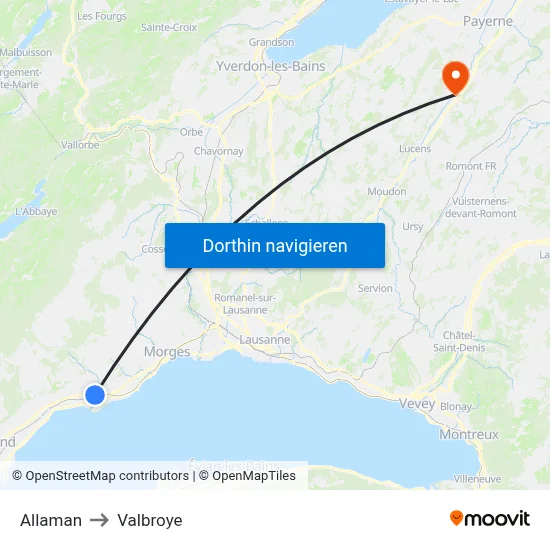 Allaman to Valbroye map