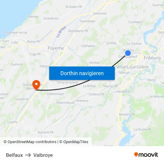 Belfaux to Valbroye map