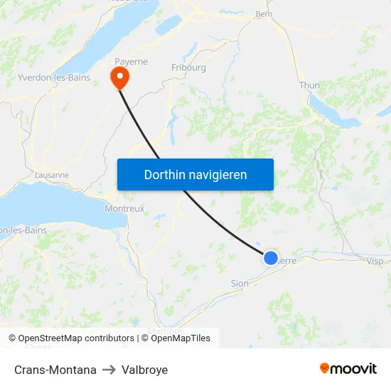Crans-Montana to Valbroye map