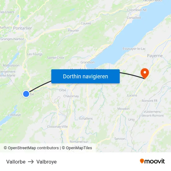 Vallorbe to Valbroye map