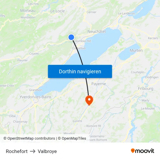 Rochefort to Valbroye map