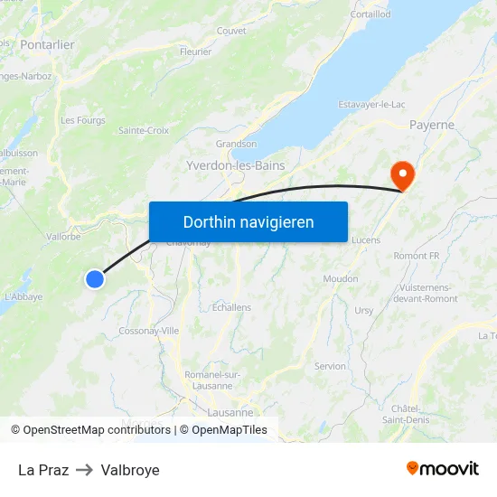 La Praz to Valbroye map