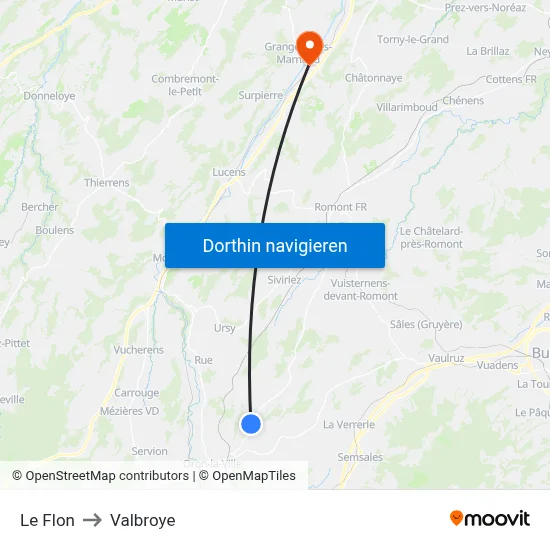 Le Flon to Valbroye map