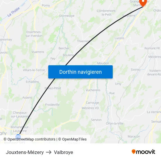 Jouxtens-Mézery to Valbroye map