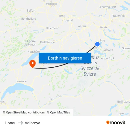 Honau to Valbroye map