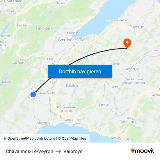 Chavannes-Le-Veyron to Valbroye map