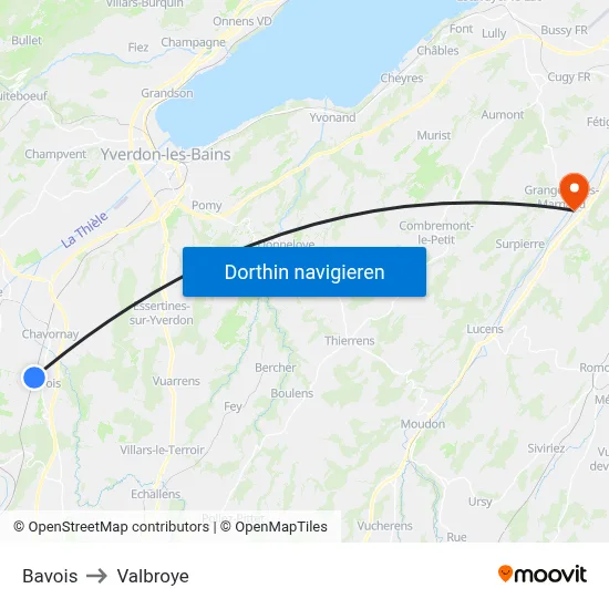 Bavois to Valbroye map