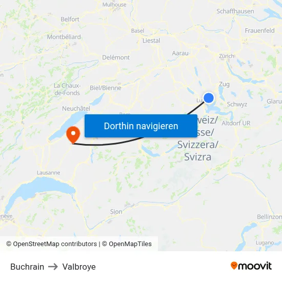 Buchrain to Valbroye map