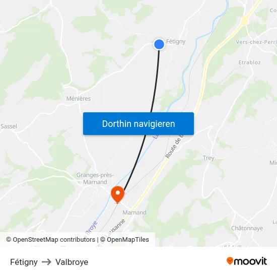 Fétigny to Valbroye map