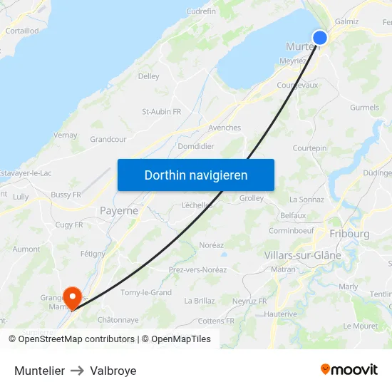 Muntelier to Valbroye map