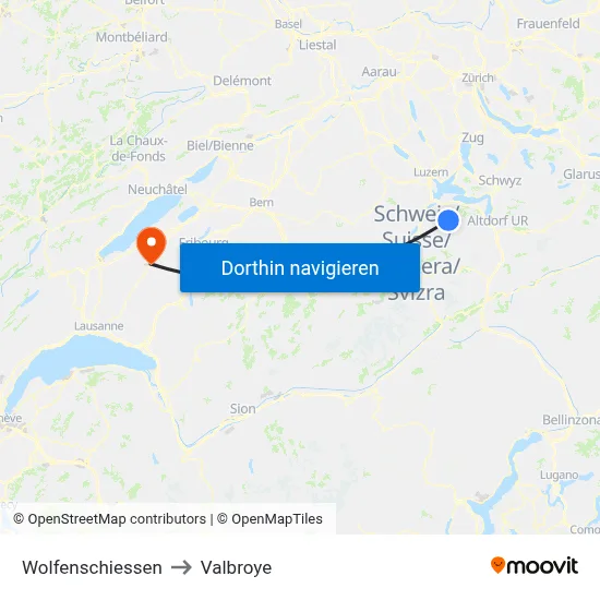 Wolfenschiessen to Valbroye map