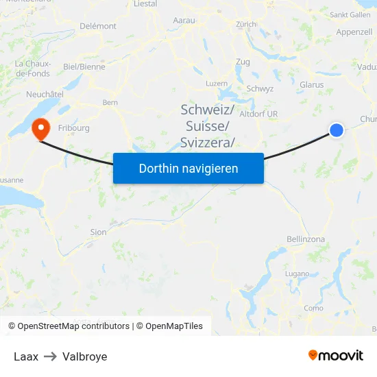 Laax to Valbroye map