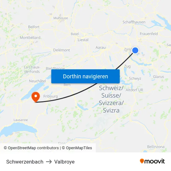 Schwerzenbach to Valbroye map