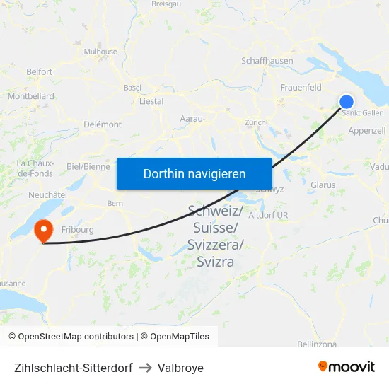 Zihlschlacht-Sitterdorf to Valbroye map