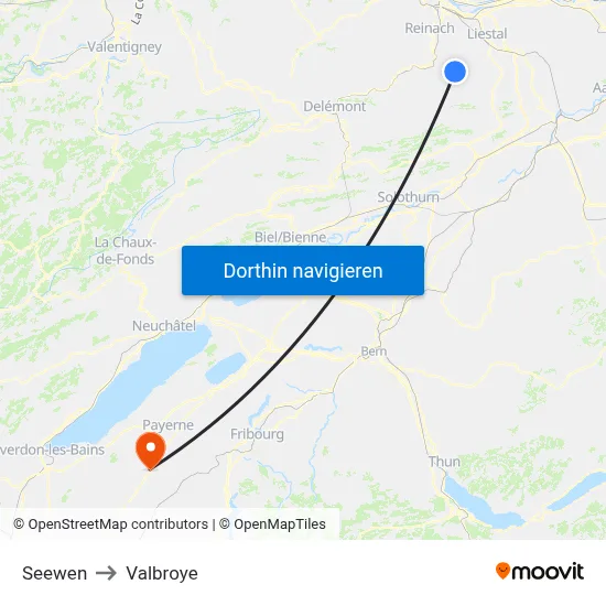 Seewen to Valbroye map