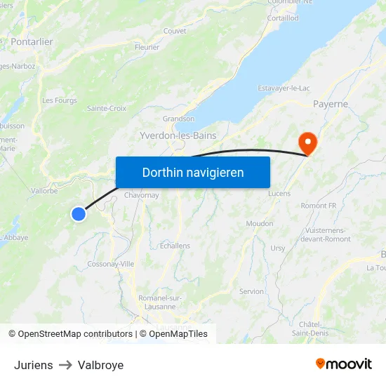 Juriens to Valbroye map