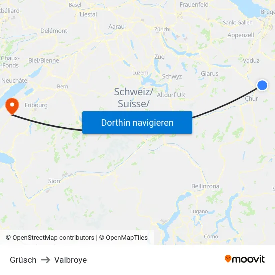 Grüsch to Valbroye map