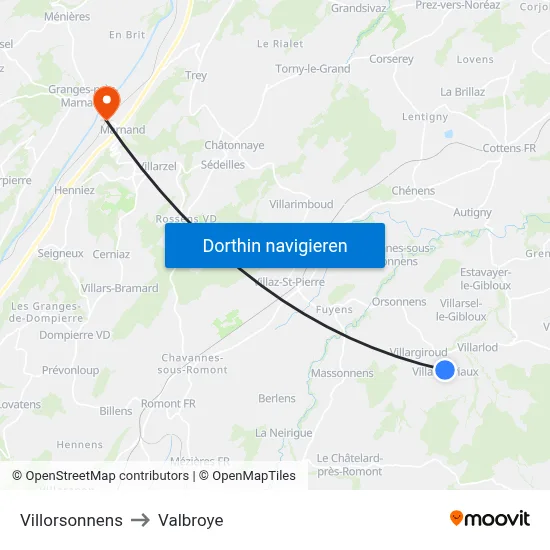 Villorsonnens to Valbroye map