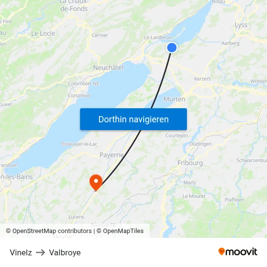 Vinelz to Valbroye map