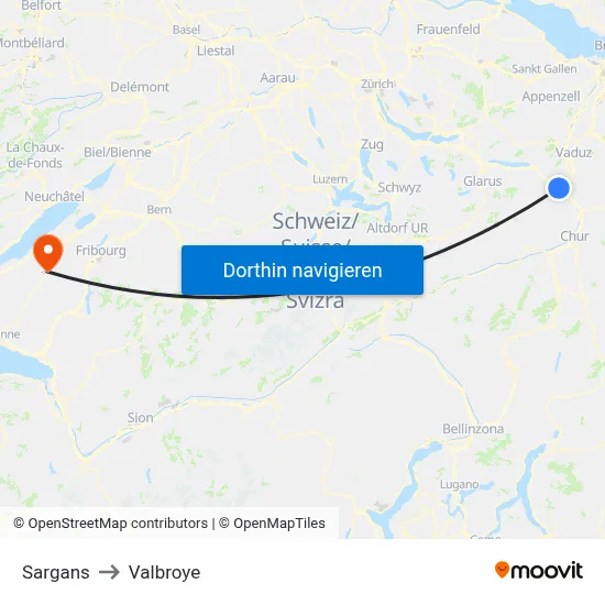 Sargans to Valbroye map