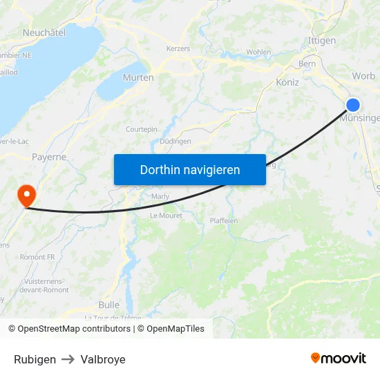 Rubigen to Valbroye map