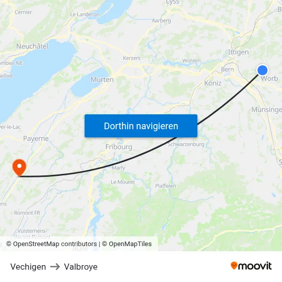 Vechigen to Valbroye map