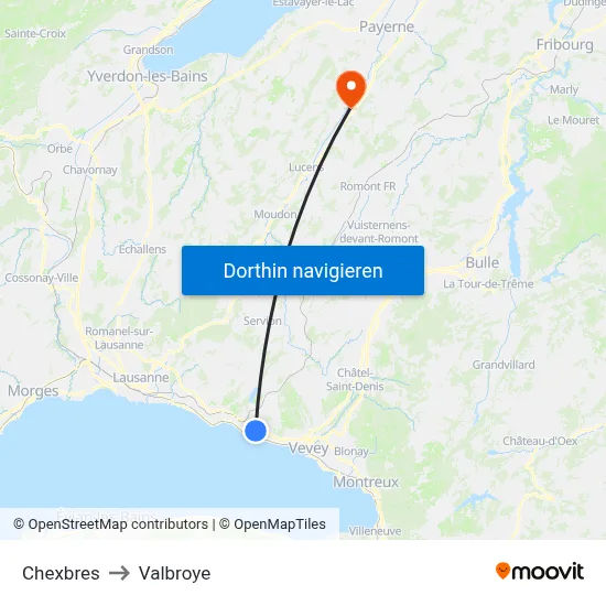 Chexbres to Valbroye map