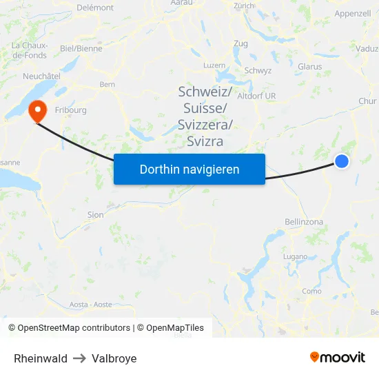 Rheinwald to Valbroye map