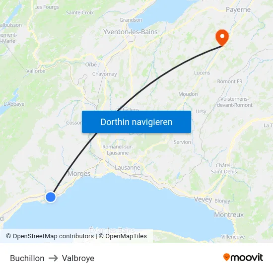 Buchillon to Valbroye map
