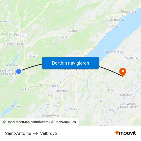 Saint-Antoine to Valbroye map