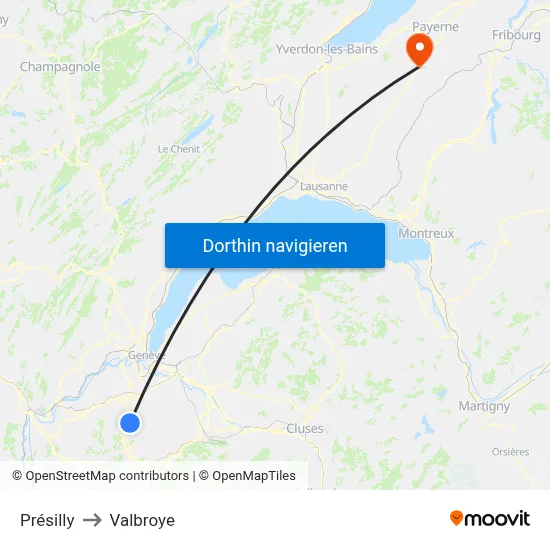 Présilly to Valbroye map