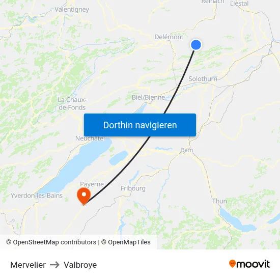 Mervelier to Valbroye map