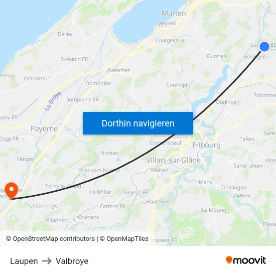 Laupen to Valbroye map